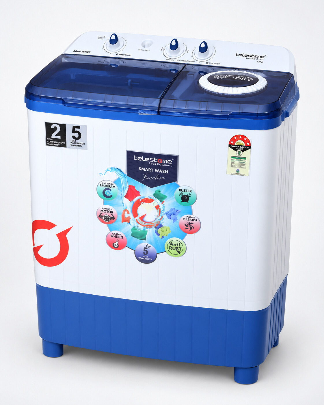 Aqua 7.5 kg Semi-Automatic Washing Machine — Air Dry